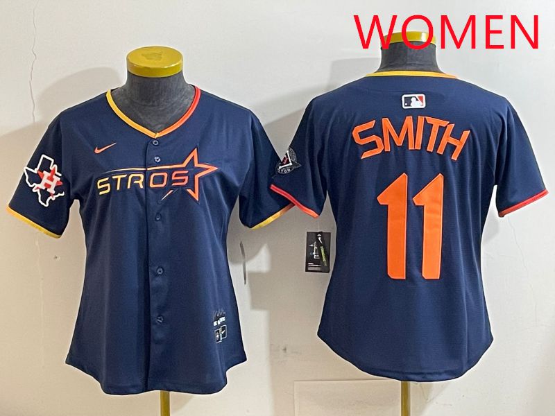 Women Houston Astros 11 Smith Blue three generations Joint Name Nike 2025 MLB Jersey style 11